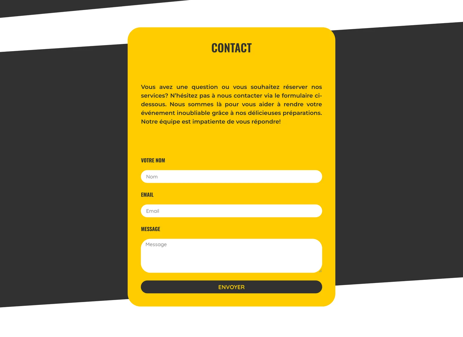 Ancien formulaire de contact : trois champs seulement, nom, e-mail et message.